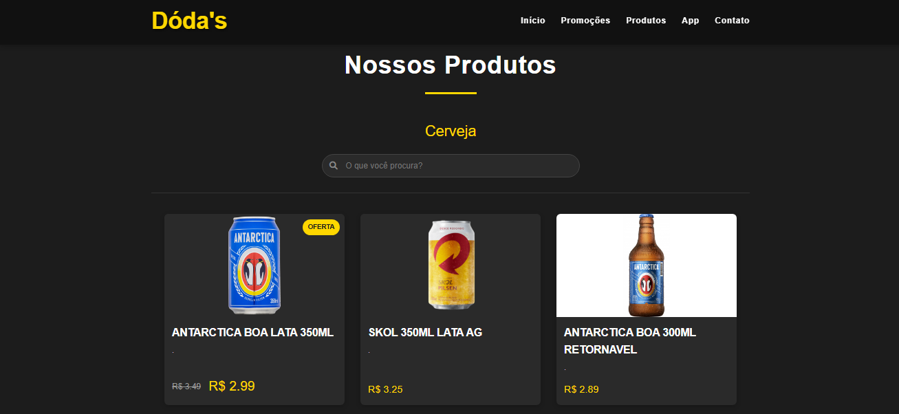 Projeto de site de catálogo para Doda's Conveniência